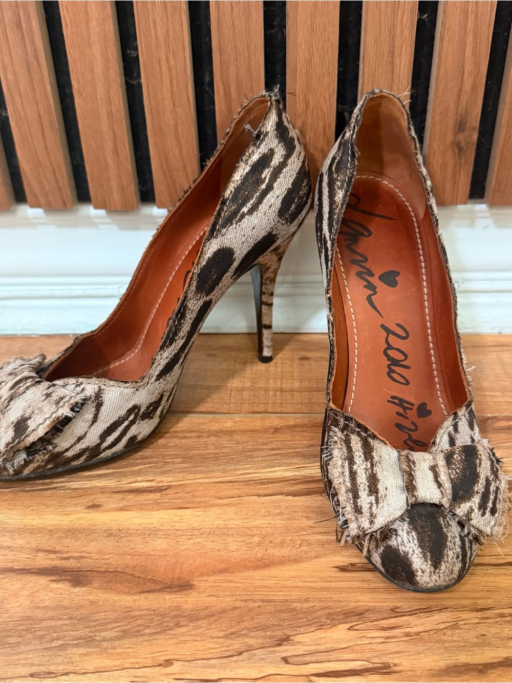 LANVIN  Animal Print Bow Pointed Toe Pumps - Brown/Black 37.5